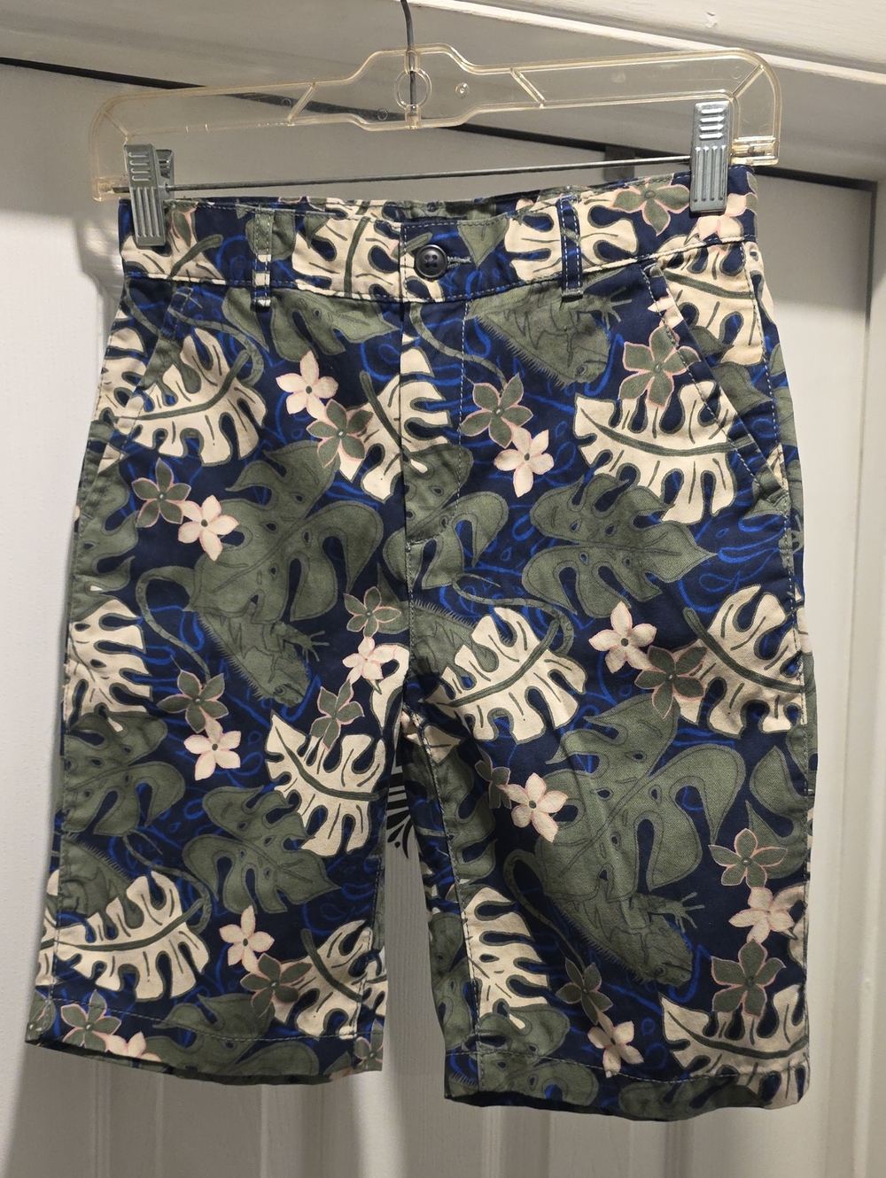 Place Tropical Leaf Print Shorts - Blue, Green & Cream
